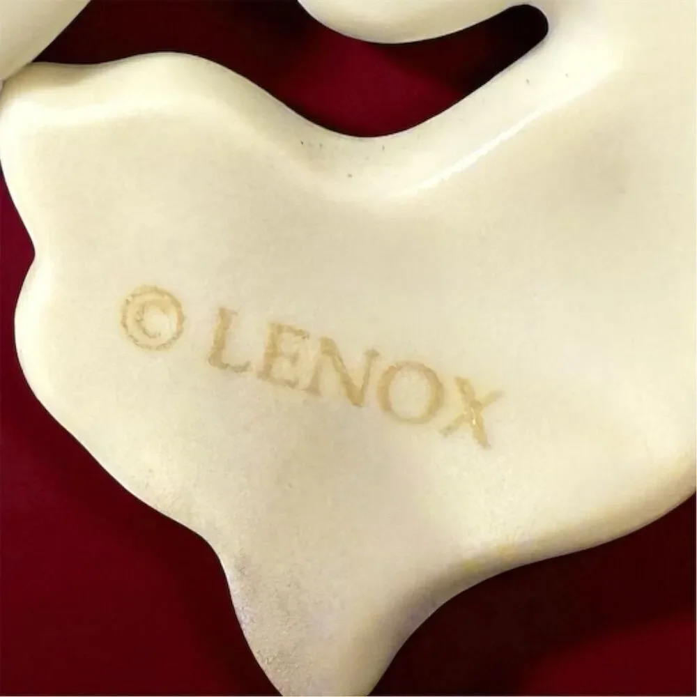 Vintage Lenox Two Porcelain Christmas Angel Brooch Gold Star Heart Collectible